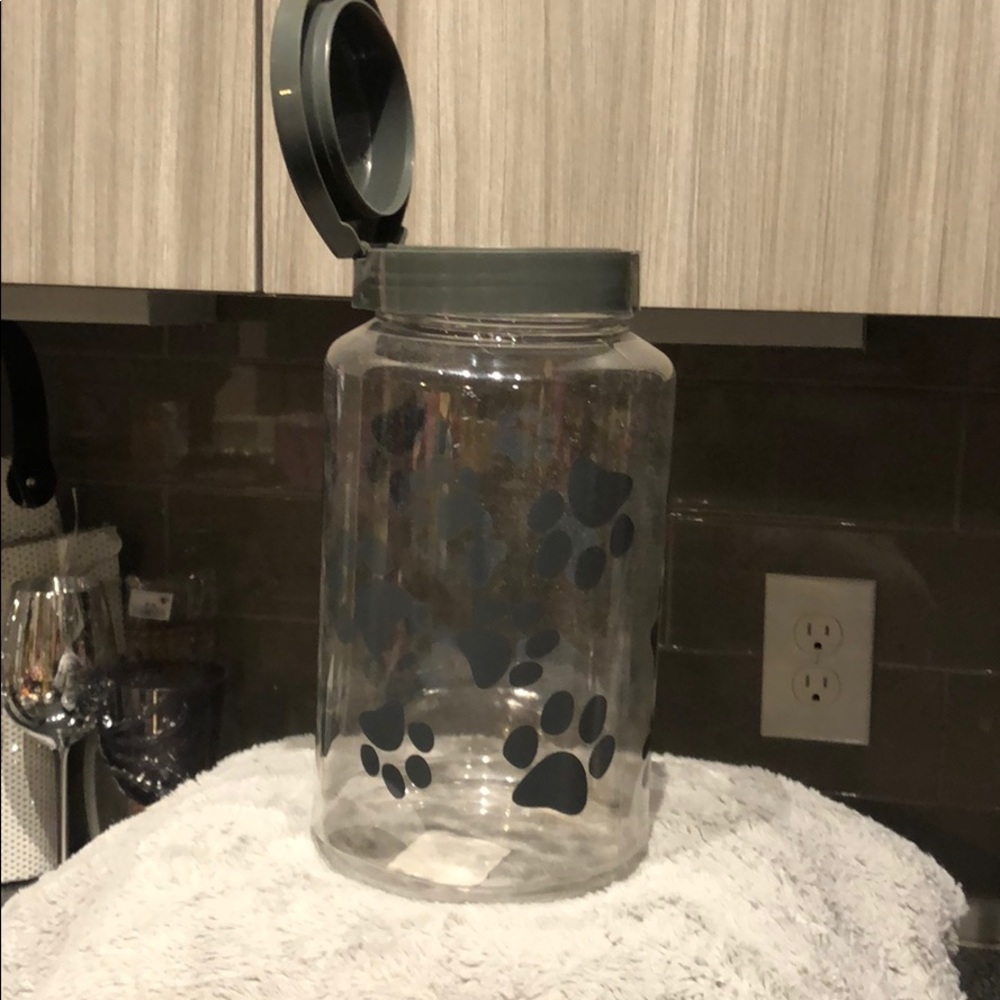 Dog Snack Jar - Plastic Gray Paw Prints - Picture 2 of 6